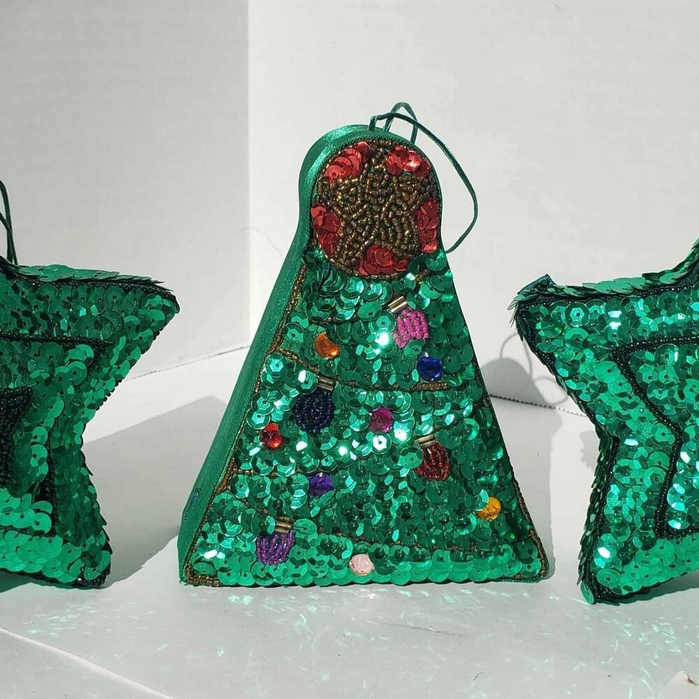 GAC 1998 Sequin and Bead Gift Box Lot Of 3 for Presents or Ornaments Tree & Star - Picture 6 of 7